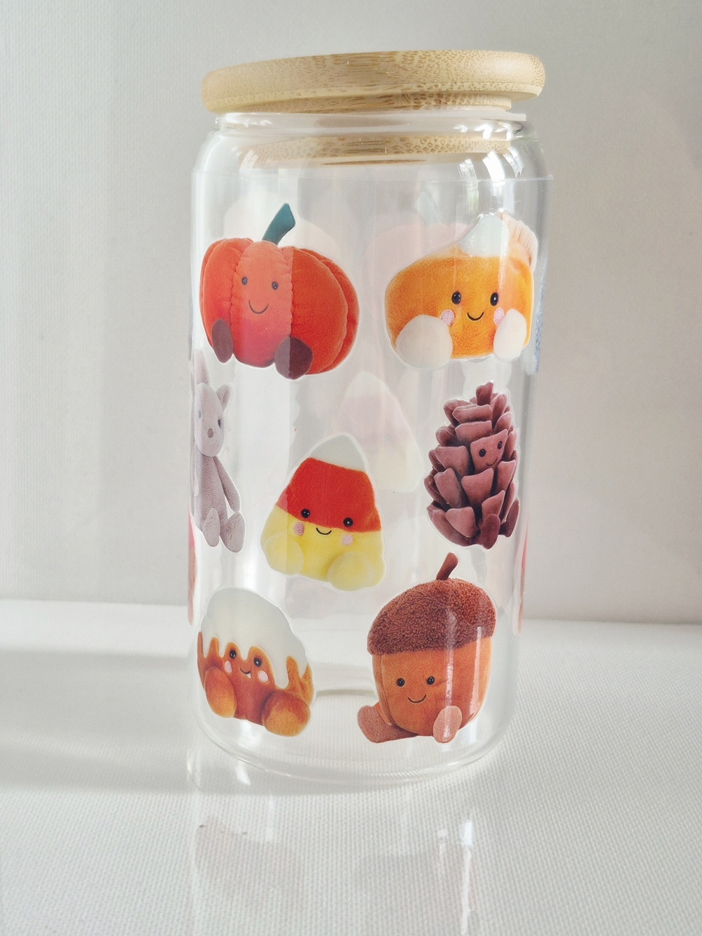 🏷3/$12 Autumn Fall Themed 16oz Glass Tumbler Straw Lid Made To Order Custom
